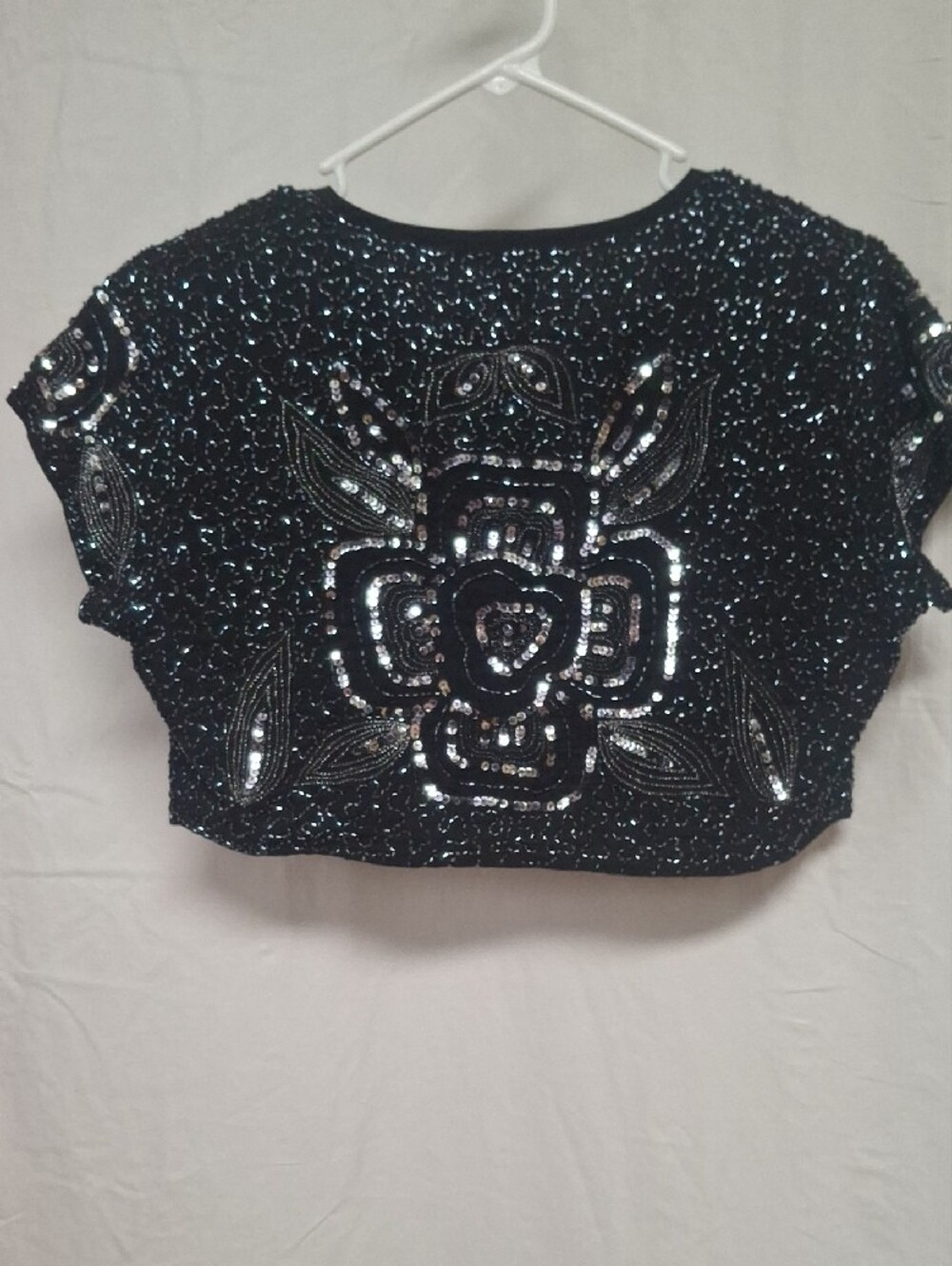 Vintage Betsey Johnson 90s Y2K Beaded Sequin Cropped Bolero Jacket Shrug Black